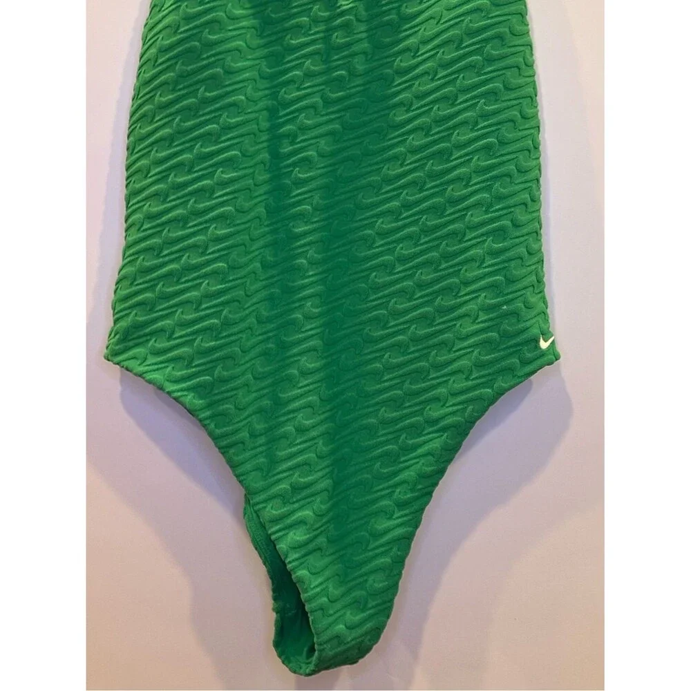 NIKE Swoosh Textured One Piece Swimsuit V Neck Y Back NEW Green Terry XL